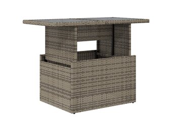 vidaXL Tuintafel met glazen blad 100x55x73 cm poly rattan grijs
