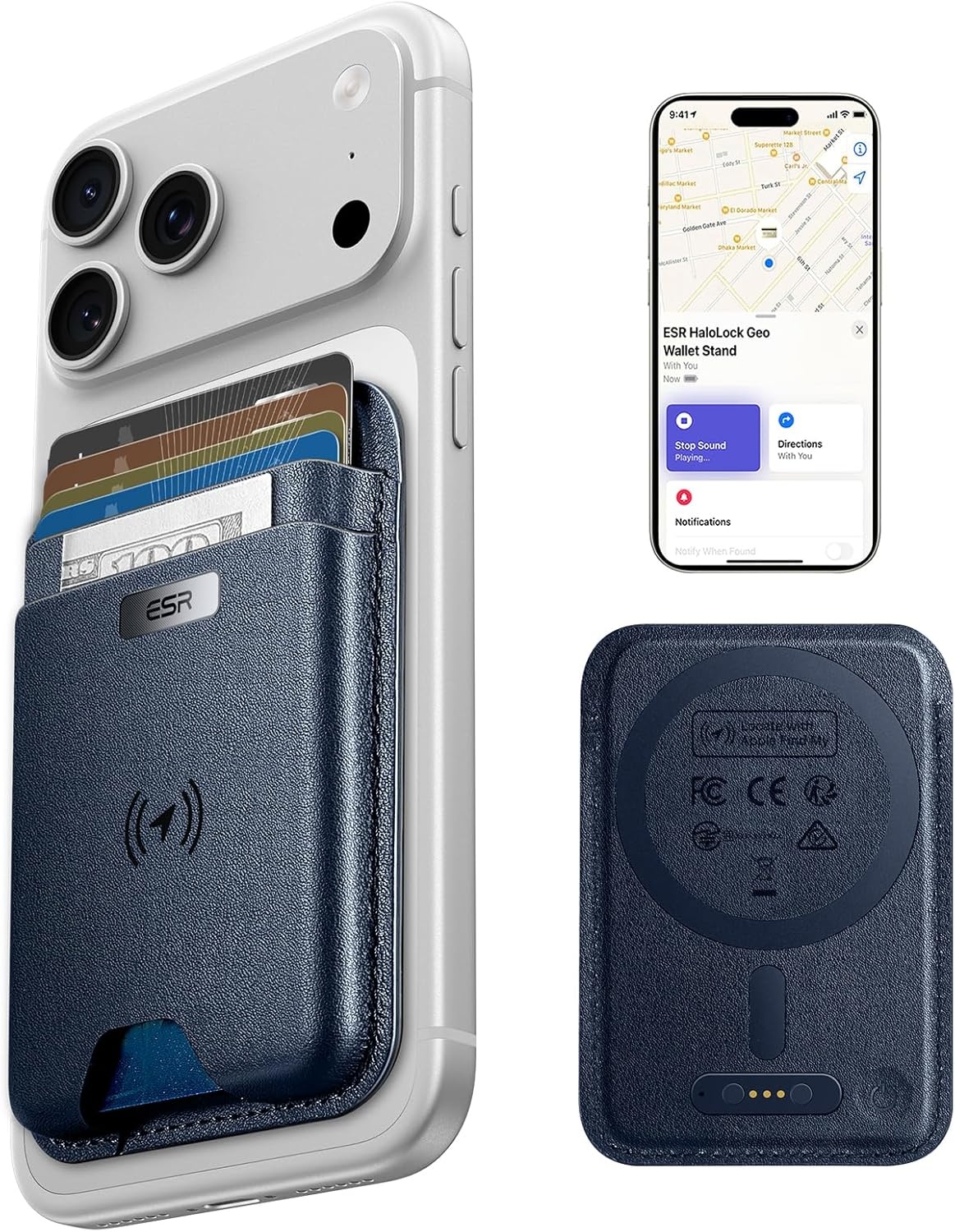 ESR MagSafe Wallet met Find My Functionaliteit en RFID-blokkering - Donkerblauw