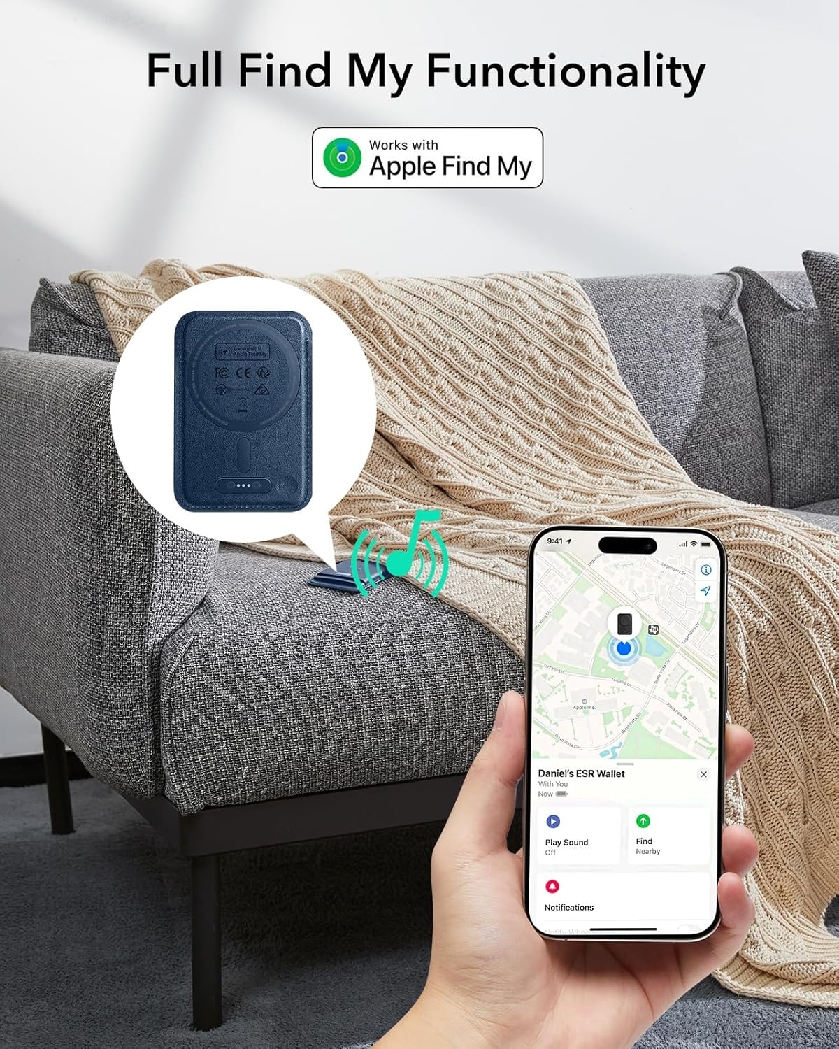 ESR MagSafe Wallet met Find My Functionaliteit en RFID-blokkering - Donkerblauw