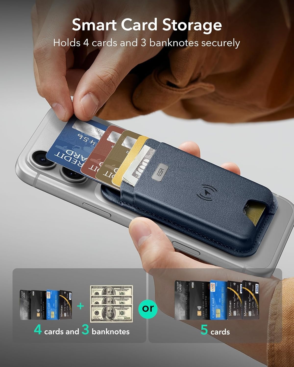 ESR MagSafe Wallet met Find My Functionaliteit en RFID-blokkering - Donkerblauw