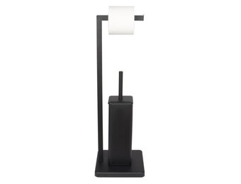 WC rolhouder staand met toiletborstel - 20x63cm - zwart