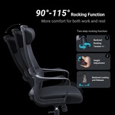 MELOKEA Bureaustoel, ergonomische bureaustoel, draaistoel met lendensteun en verstelbare hoofdsteun, in hoogte verstelbare stuurstoel, bureaustoel, zwart, groot