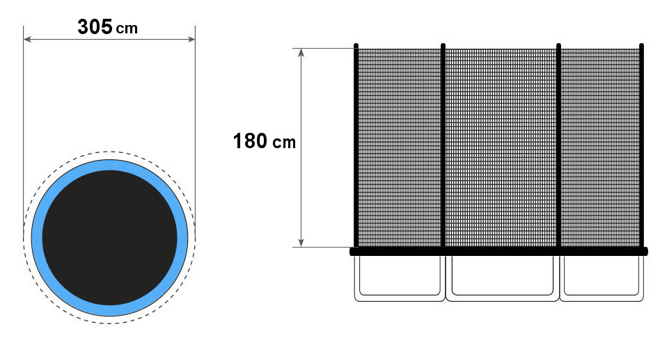 Trampoline net 305 cm - buitenrand - 6 palen - 10Ft - veiligheidsnet