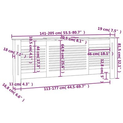 vidaXL Radiatorombouw 205 cm MDF grijs