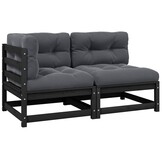 vidaXL 2-delige Loungeset met kussens massief grenenhout zwart