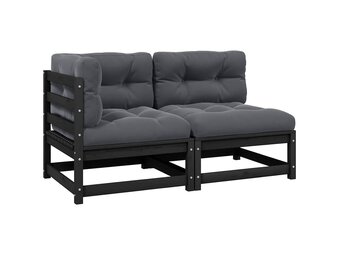 vidaXL 2-delige Loungeset met kussens massief grenenhout zwart