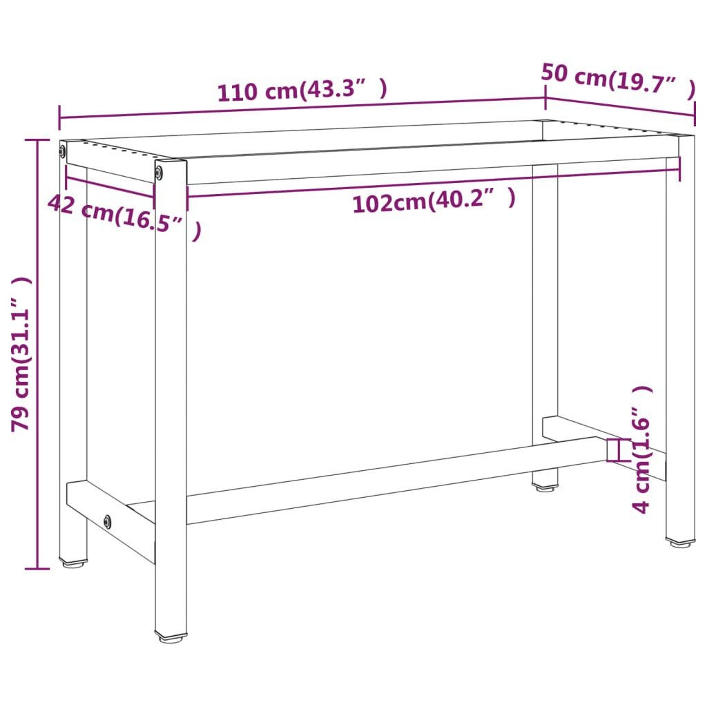 vidaXL Werkbankframe 110x50x79 cm metaal matzwart en matrood