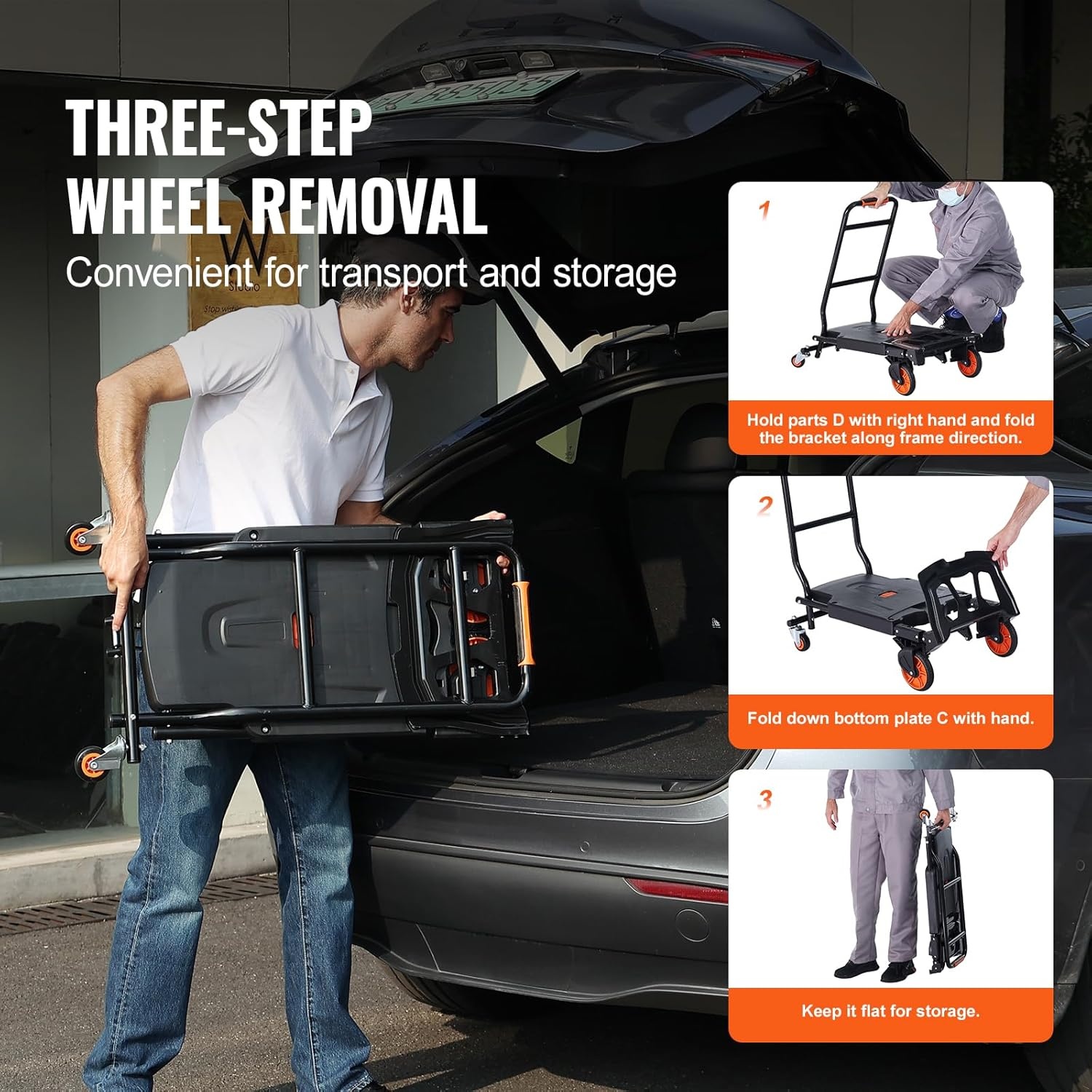 VEVOR 2-in-1 opvouwbare zakkenvrachtwagen 136kg laadvermogen transportvrachtwagen aluminiumlegering & koolstofstaal zakkenvrachtwagen platformvrachtwagen voor binnen buitenlaad transporttaken