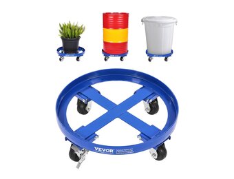 VEVOR Steekwagen voor vaten 250,03 l draagvermogen 907 kg Steekwagen voor zware toepassingen met dwarsbalken en 4 draaibare wielen, voor het vervoer van vaten in het magazijn, blauw