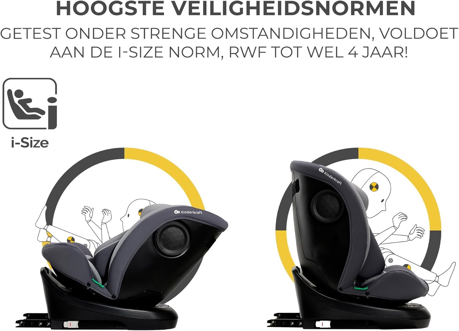 Kinderkraft I-GROW I-SIZE 40-150 cm Autostoeltje 0-36 kg, 360 draaien, met Isofix, afstelbare hoofdsteun 12 verstelniveaus, Extra veiligheidsvoorzieningen, Groep 0/1/2/3, tot 12 jaar, Grijs