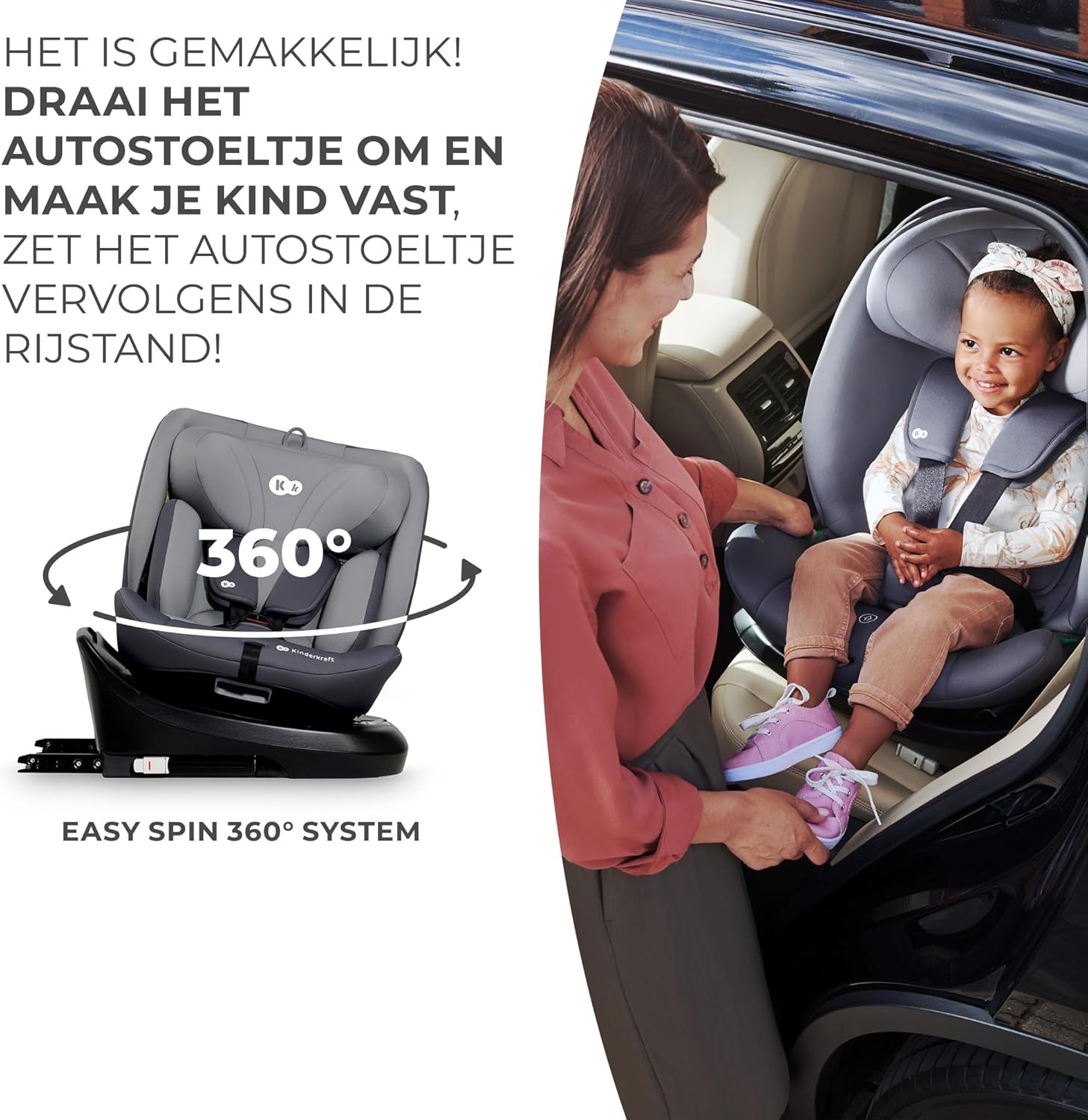 Kinderkraft I-GROW I-SIZE 40-150 cm Autostoeltje 0-36 kg, 360 draaien, met Isofix, afstelbare hoofdsteun 12 verstelniveaus, Extra veiligheidsvoorzieningen, Groep 0/1/2/3, tot 12 jaar, Grijs