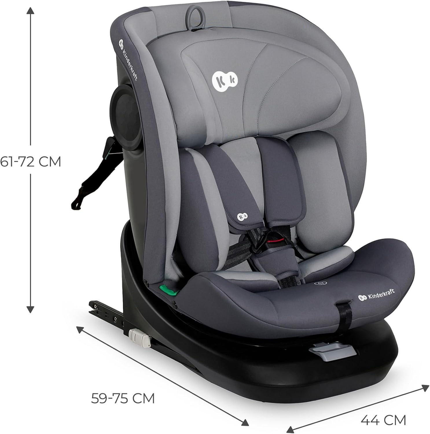 Kinderkraft I-GROW I-SIZE 40-150 cm Autostoeltje 0-36 kg, 360 draaien, met Isofix, afstelbare hoofdsteun 12 verstelniveaus, Extra veiligheidsvoorzieningen, Groep 0/1/2/3, tot 12 jaar, Grijs