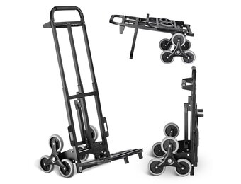 VEVOR Trappenwagen, 208 kg, inklapbaar, met dubbele handgreep, 6 wielen, 2 elastische touwen, voor transport, magazijn, luchthaven, winkelcentrum, verhuizing, kantoor, Zwart, Inklapbare handwagen voor