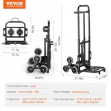 VEVOR Trappenwagen, 208 kg, inklapbaar, met dubbele handgreep, 6 wielen, 2 elastische touwen, voor transport, magazijn, luchthaven, winkelcentrum, verhuizing, kantoor, Zwart, Inklapbare handwagen voor