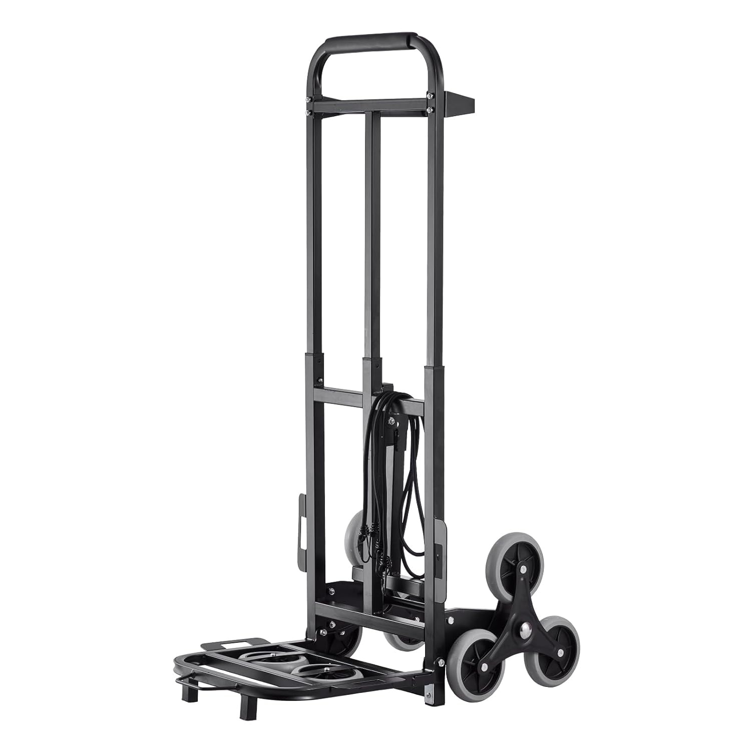 VEVOR Trappenwagen, 208 kg, inklapbaar, met dubbele handgreep, 6 wielen, 2 elastische touwen, voor transport, magazijn, luchthaven, winkelcentrum, verhuizing, kantoor, Zwart, Inklapbare handwagen voor