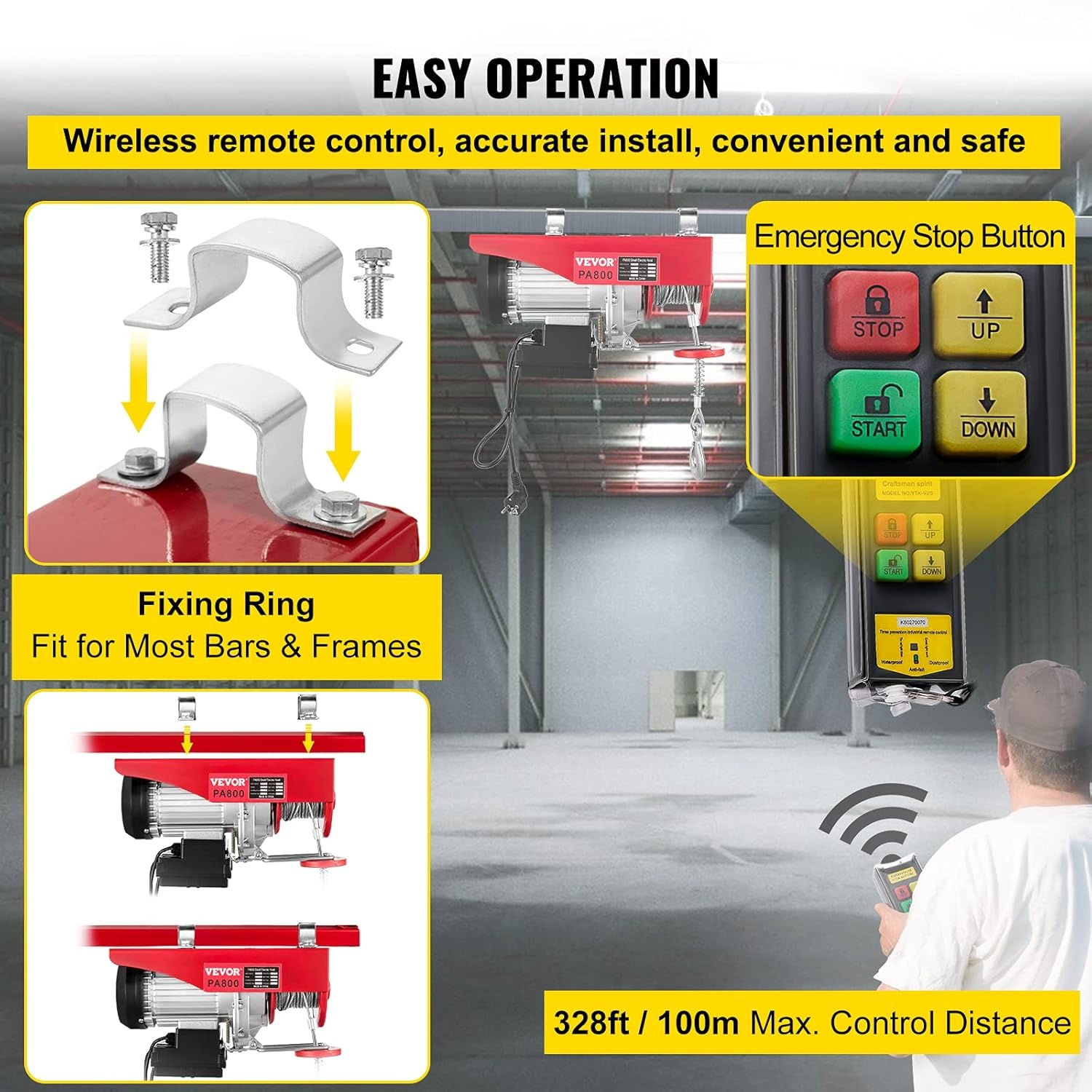 VEVOR Elektrische Kabeltakel Capaciteit 400kg/800kg 1450 W Elektrische Lier met Draadloze Afstandsbediening, Elektrische Hoist Winch Gelegeerd Staal en Aluminiumlegering voor Laden van Zwaar Materieel