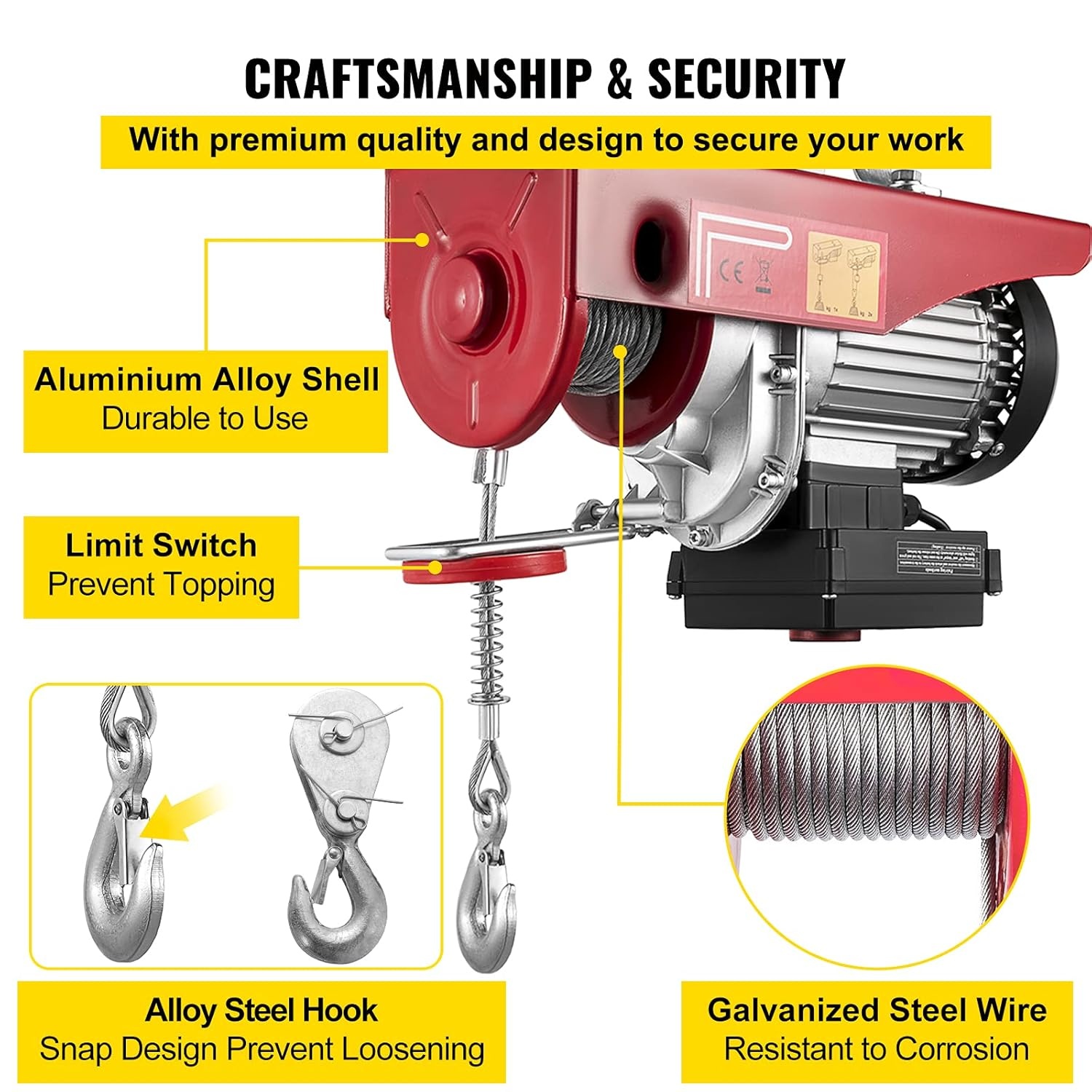 VEVOR Elektrische Kabeltakel Capaciteit 400kg/800kg 1450 W Elektrische Lier met Draadloze Afstandsbediening, Elektrische Hoist Winch Gelegeerd Staal en Aluminiumlegering voor Laden van Zwaar Materieel