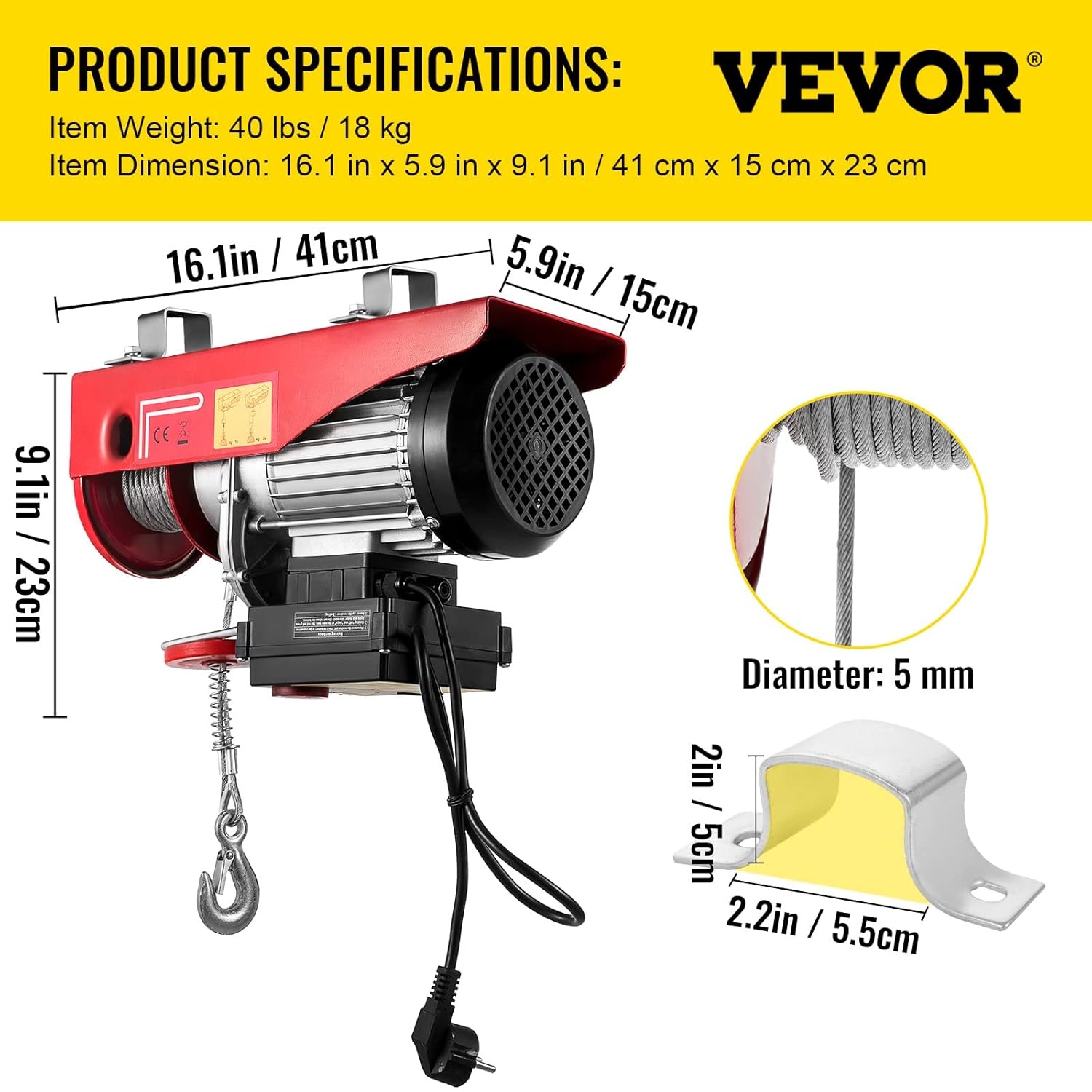 VEVOR Elektrische Kabeltakel Capaciteit 400kg/800kg 1450 W Elektrische Lier met Draadloze Afstandsbediening, Elektrische Hoist Winch Gelegeerd Staal en Aluminiumlegering voor Laden van Zwaar Materieel