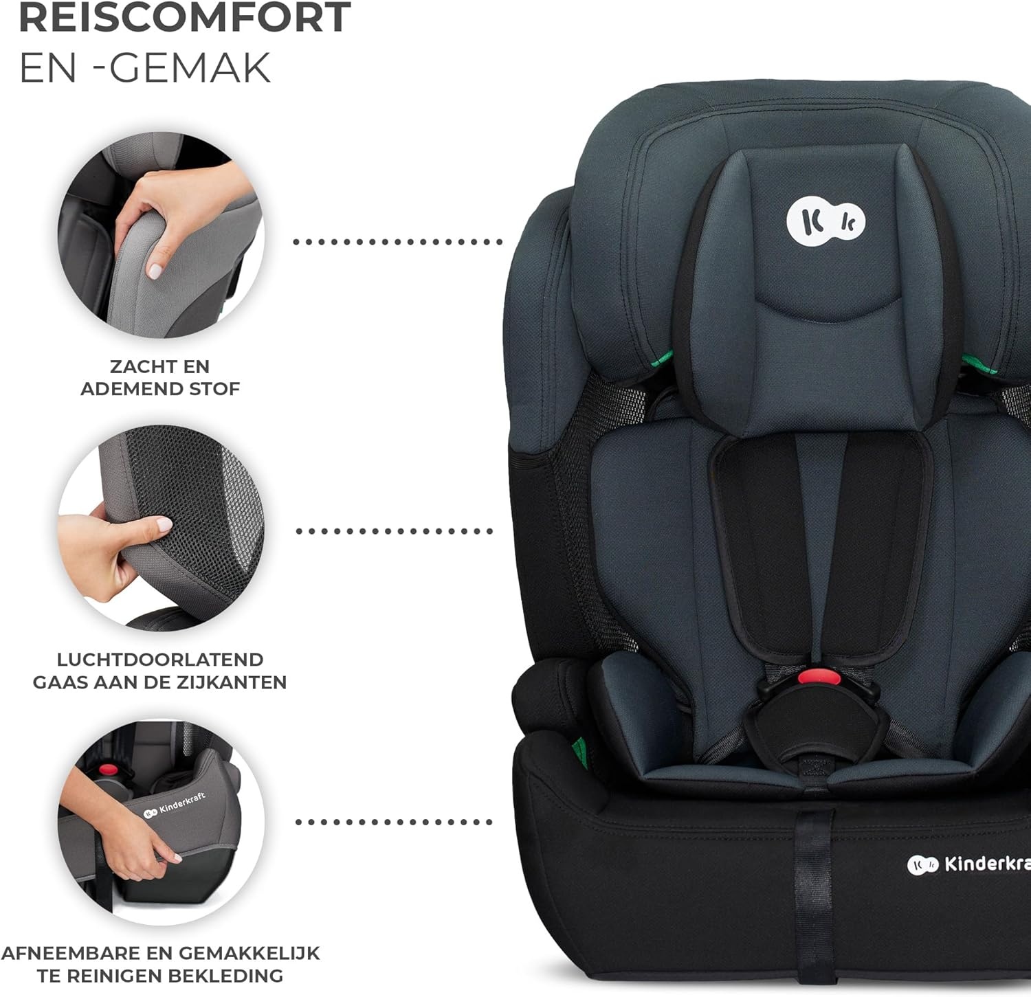 Kinderkraft COMFORT UP I-SIZE 76-150 cm Autostoeltje 9-36 kg, afstelbare hoofdsteun, veiligheidssystemen, Diepe zitting, Eenvoudig te reinigen, Groep 1/2/3, tot 12 jaar, zwart