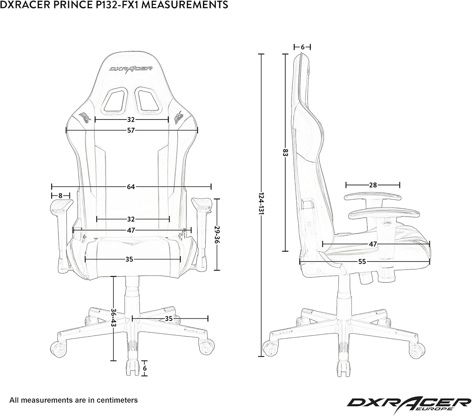 DXRacer Prince P132 Gaming Stoel Faux Leer Zwart-Rood tot 185 cm