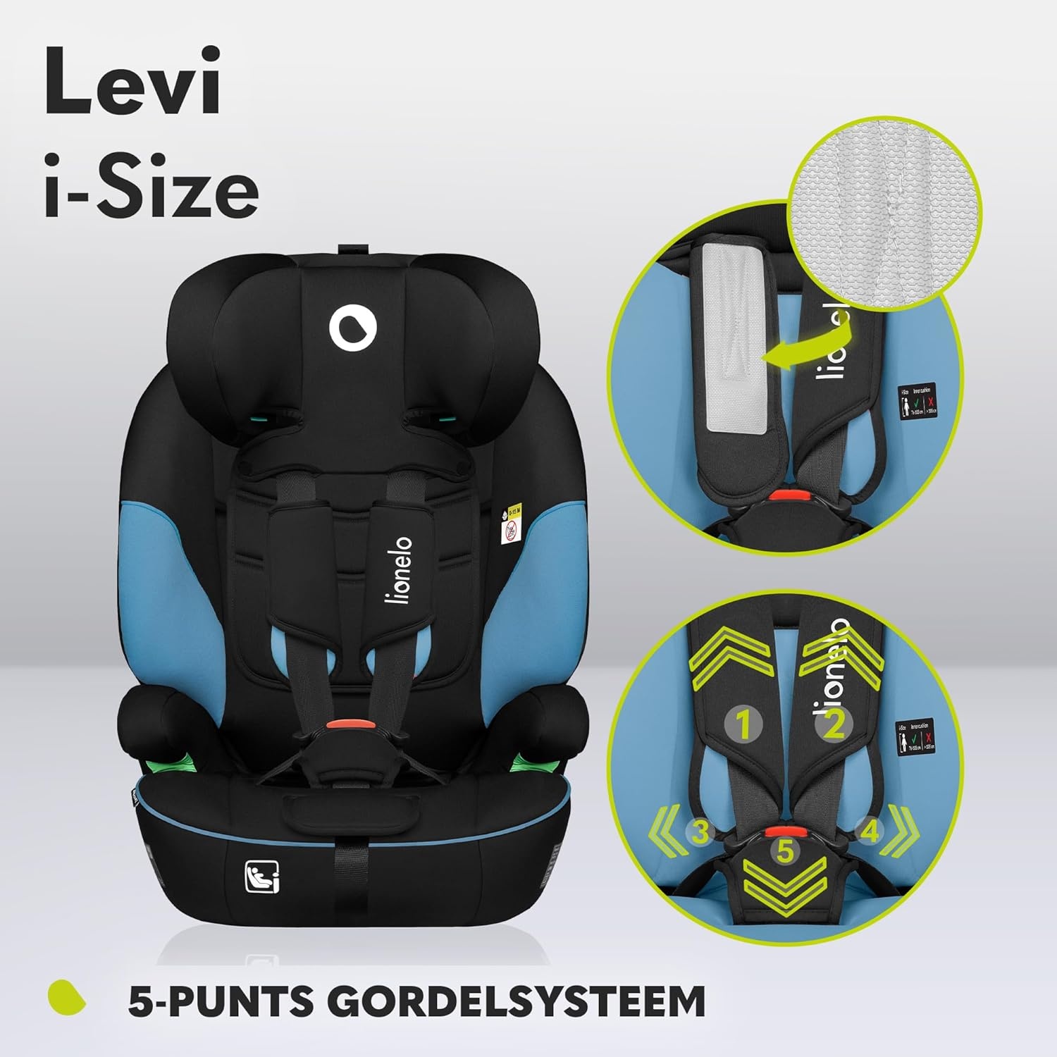 Lionelo Levi i-Size autostoel 76-150 cm Blauw
