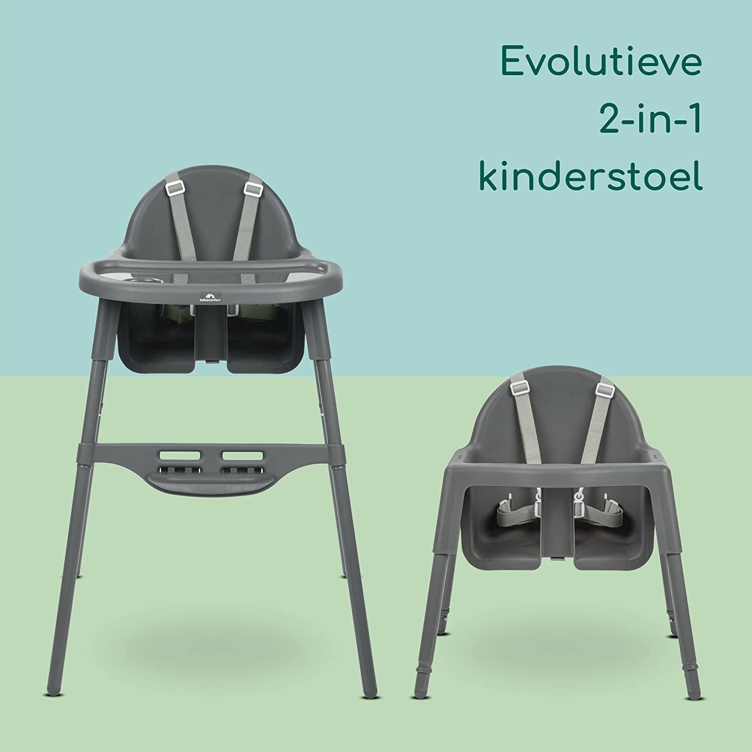 Bebeconfort Meely, 2-in-1 Verstelbare Kinderstoel en Babystoeltje, 6 Maanden - 3 Jaar (max. 15 kg), Lichtgewicht (3,3kg), Draagbaar Peuter Stoeltje, Makkelijk Schoonmaken, 5-Puntsgordel, Dark Grey