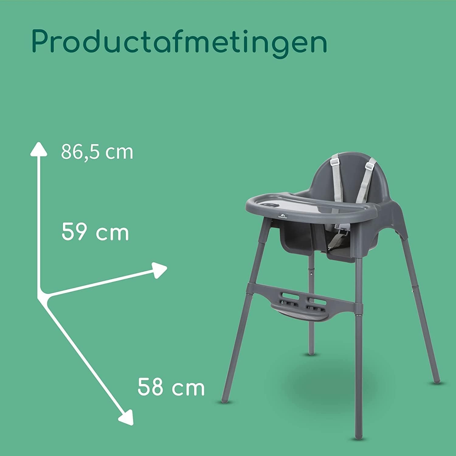 Bebeconfort Meely, 2-in-1 Verstelbare Kinderstoel en Babystoeltje, 6 Maanden - 3 Jaar (max. 15 kg), Lichtgewicht (3,3kg), Draagbaar Peuter Stoeltje, Makkelijk Schoonmaken, 5-Puntsgordel, Dark Grey