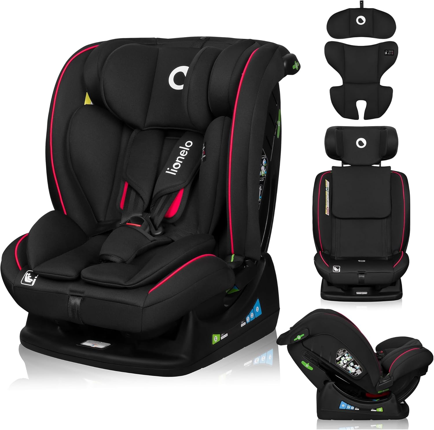 LIONELO Aart i-Size Autostoel 0-36 kg (40-150 cm), Groep 0/1/2/3 Kinderzitje 0-12 Jaar, RWF tot 105 cm & Voorwaarts, 13x Verstelbare Hoofdsteun, 5-Puntsgordel, Zijbescherming, Ademend Stoffen, Zwart