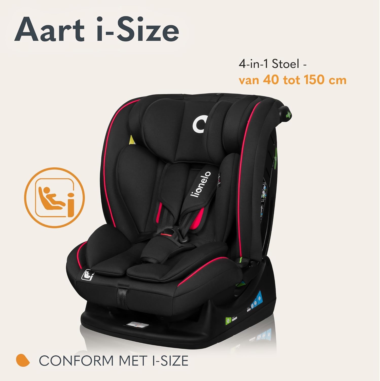 LIONELO Aart i-Size Autostoel 0-36 kg (40-150 cm), Groep 0/1/2/3 Kinderzitje 0-12 Jaar, RWF tot 105 cm & Voorwaarts, 13x Verstelbare Hoofdsteun, 5-Puntsgordel, Zijbescherming, Ademend Stoffen, Zwart