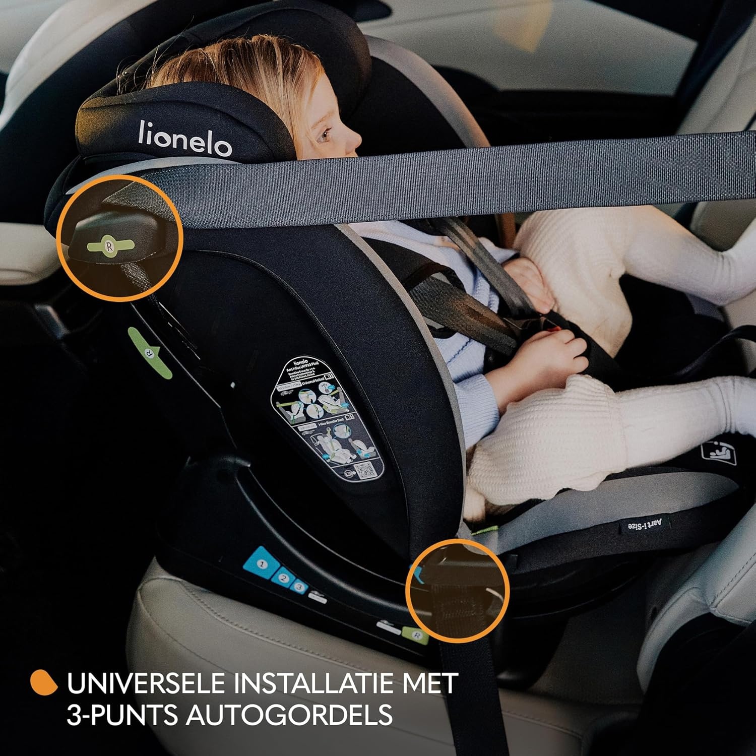 LIONELO Aart i-Size Autostoel 0-36 kg (40-150 cm), Groep 0/1/2/3 Kinderzitje 0-12 Jaar, RWF tot 105 cm & Voorwaarts, 13x Verstelbare Hoofdsteun, 5-Puntsgordel, Zijbescherming, Ademend Stoffen, Zwart