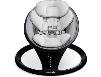Munchkin Elektrische babyschommel | Bluetooth-ingeschakelde babyuitsmijter stoel en wip | Draagbare schommelstoel en zachte stuiterende stoel met beweging en geluiden | zwart