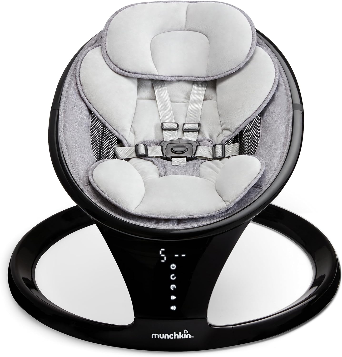 Munchkin Elektrische babyschommel | Bluetooth-ingeschakelde babyuitsmijter stoel en wip | Draagbare schommelstoel en zachte stuiterende stoel met beweging en geluiden | zwart