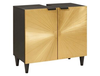 vidaXL Wastafelkast Zwart en Goud 62 x 33 x 58 cm massief mangohout