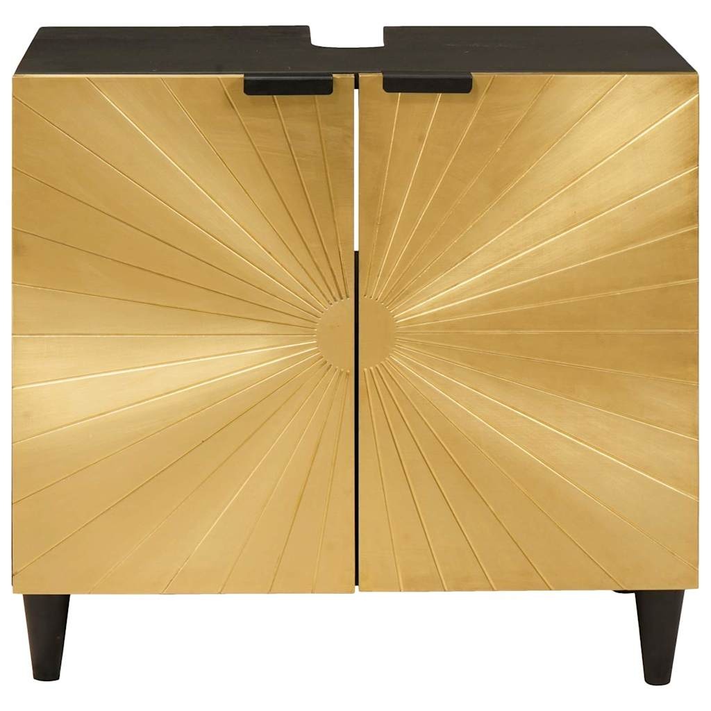 vidaXL Wastafelkast Zwart en Goud 62 x 33 x 58 cm massief mangohout