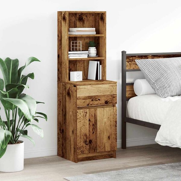 vidaXL Nachtkastje 39x35x125 cm bewerkt hout oud houtkleurig