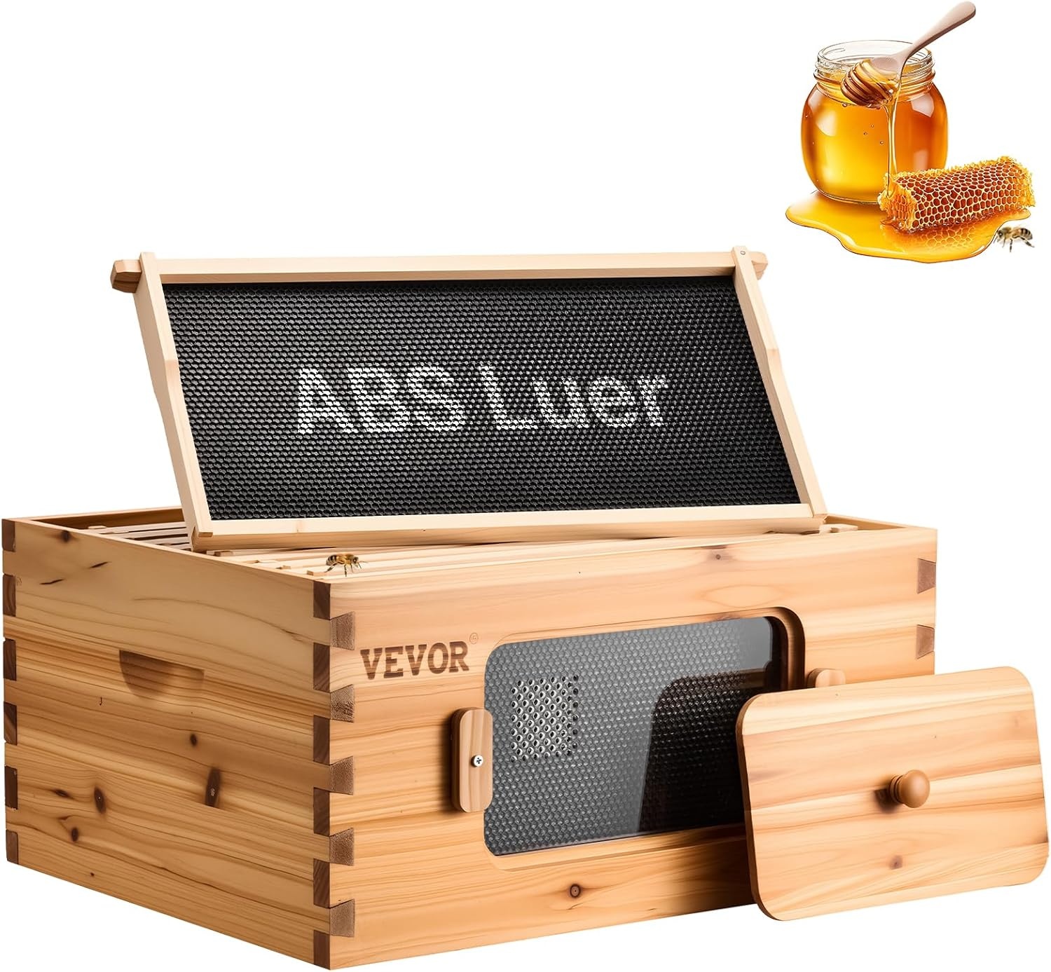 VEVOR Imkerskast Starterspakket Zander Diepe Broedbak 10 Raam, Gecoat Dennenhout met Acryl Bijenramen