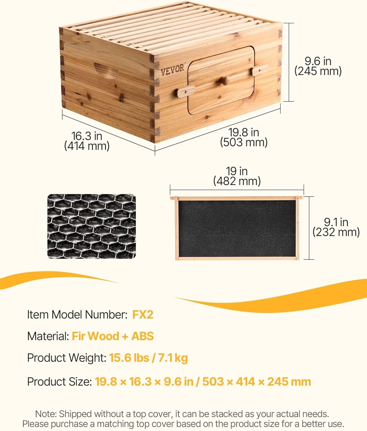VEVOR Imkerskast Starterspakket Zander Diepe Broedbak 10 Raam, Gecoat Dennenhout met Acryl Bijenramen
