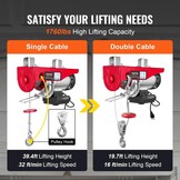 VEVOR Elektrische lier 400 kg tot 800 kg hefhoogte 12 m kabel motorlier 1450 W koperen motor katrol 10 m/min hefsnelheid lift met draadloze afstandsbediening kabellift kettingtakel