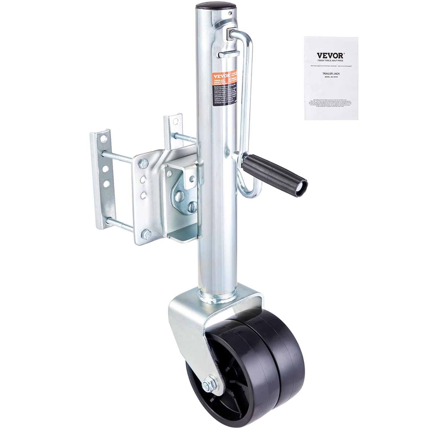 VEVOR Aanhangerlift, bootaanhangerkrik, 907 kg, schroefbare aanhangerlift, met PP-wiel en handgreep voor het optillen van camperaanhangers, paardenaanhangers, bedrijfsvoertuigaanhangers en
