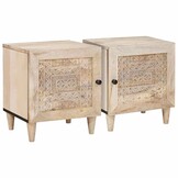 vidaXL Nachtkastje 2 pcs Beige 40 x 33 x 46 cm massief mangohout