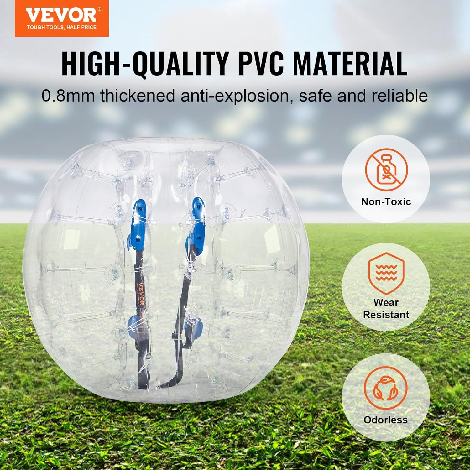 VEVOR Opblaasbare bumperbal, schokbestendige speelbal, 1 stuk, 1,2 m x 1,03 m, transparante opblaasbare bal, bubbelbal van pvc voor outdoor-activiteiten, opblaasbare bumperbal