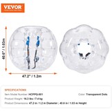 VEVOR Opblaasbare bumperbal, schokbestendige speelbal, 1 stuk, 1,2 m x 1,03 m, transparante opblaasbare bal, bubbelbal van pvc voor outdoor-activiteiten, opblaasbare bumperbal