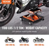 VEVOR Motorfietslift, 0,5 ton belastbaar, 120-390 mm motorhefbrug, montagebok, motorfiets, verstelbare motorlift, motorstandaard, garage en buitenruimtes