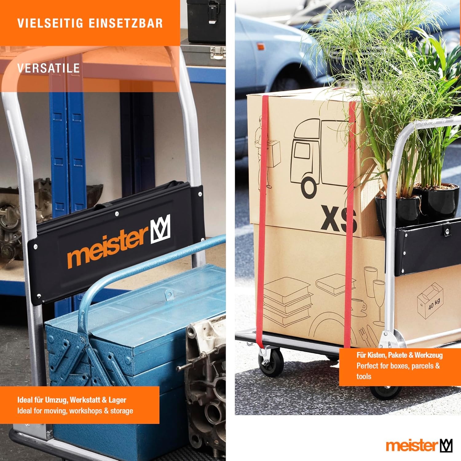 Meister Platformwagen - inklapbaar - tot 300 kg draagkracht - parkeerrem/transporthulp met zwenkwielen/pakketwagen met anti-slip coating/klapwagen van staal / 8985540