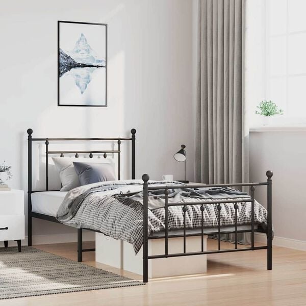 vidaXL Bedframe met hoofd- en voeteneinde metaal zwart 100x200 cm