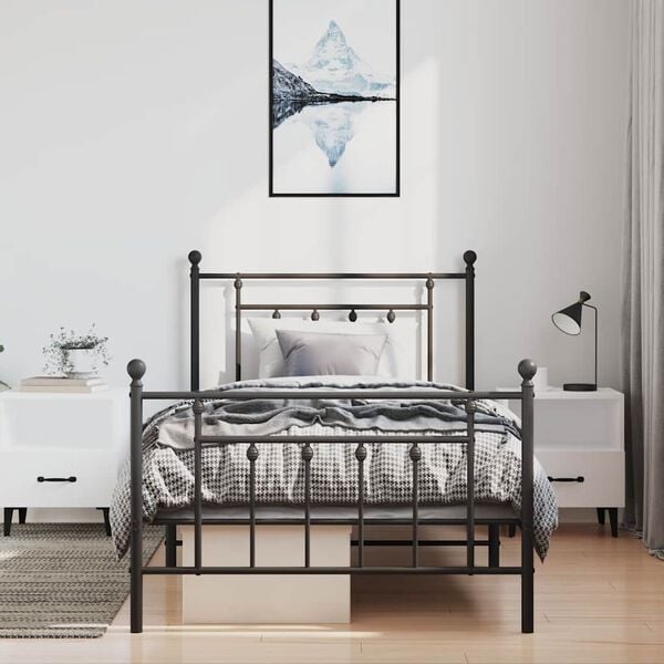 vidaXL Bedframe met hoofd- en voeteneinde metaal zwart 100x200 cm