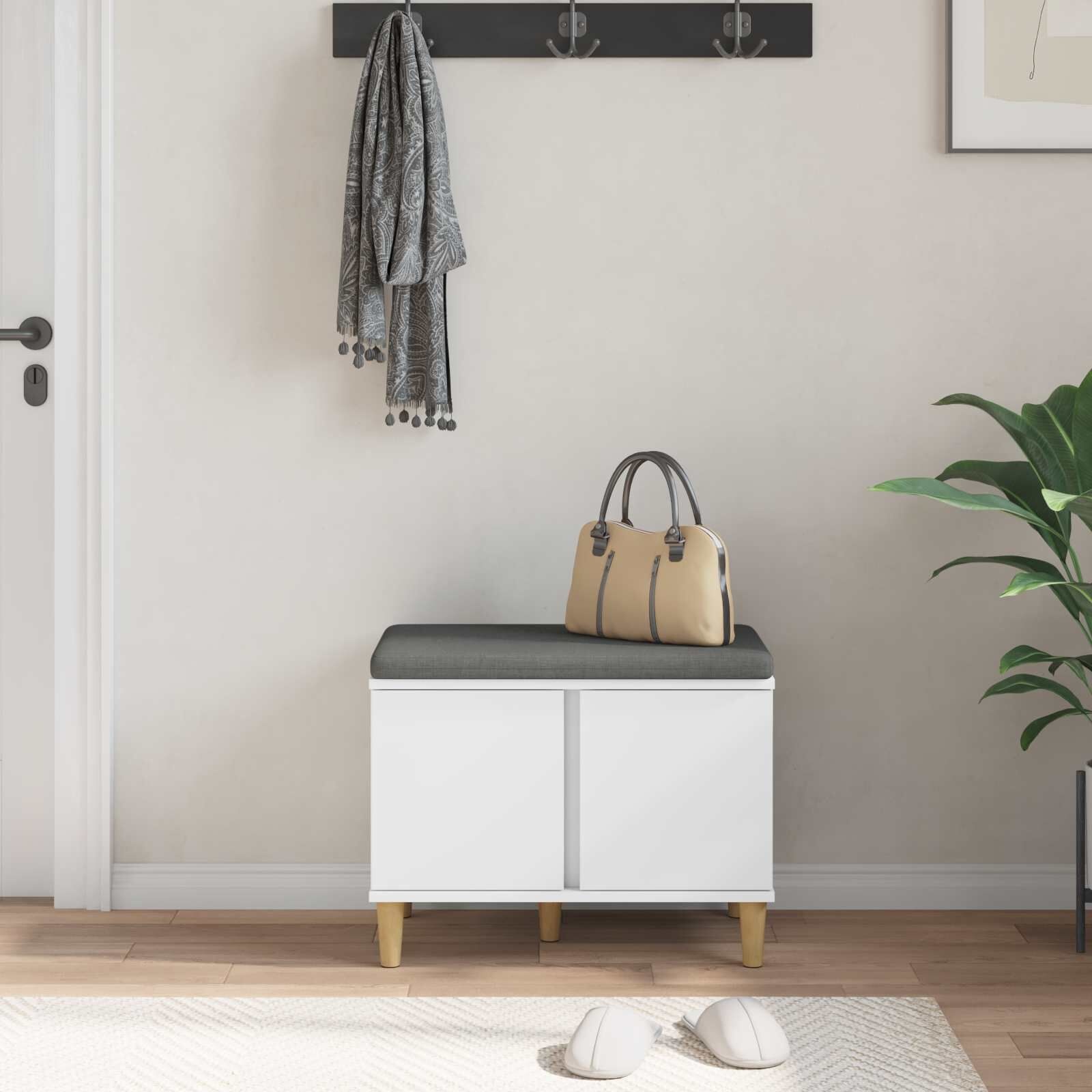 vidaXL Halbank met kussen met opslag Zwart Eiken 60 x 38 x 46 cm
