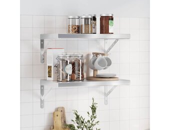 vidaXL Wandschappen 2 st 50x30x3 cm roestvrijstaal zilverkleurig