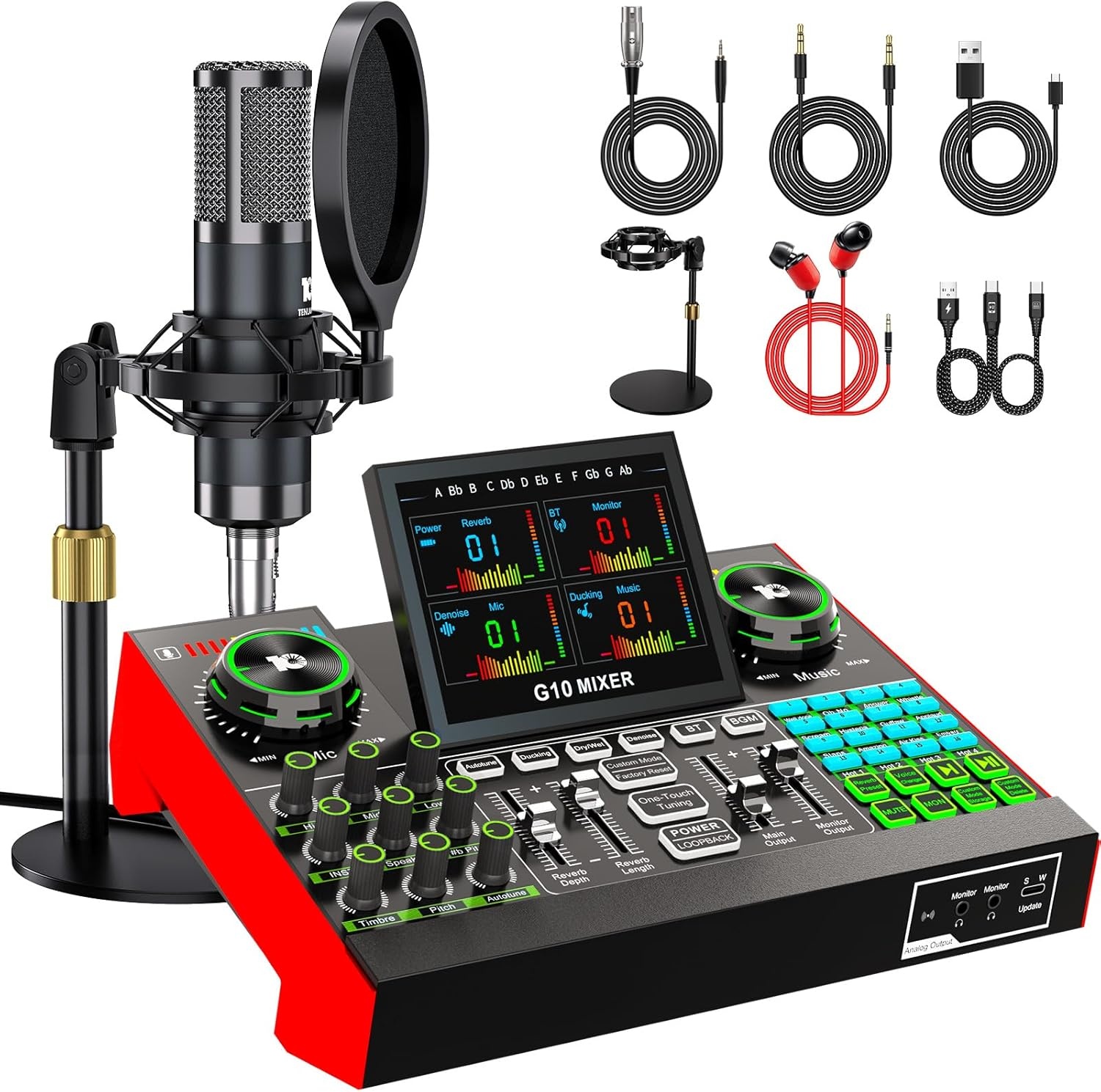 Podcast Microfoon Bundel met Live Geluidskaart Mixer - Compleet P15 Pakket voor Streaming, Gaming en Zang
