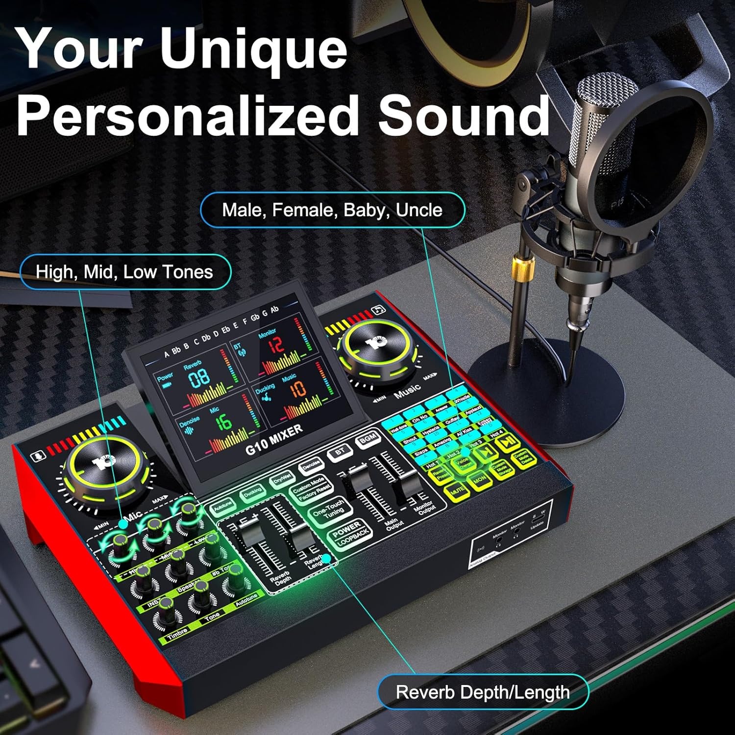 Podcast Microfoon Bundel met Live Geluidskaart Mixer - Compleet P15 Pakket voor Streaming, Gaming en Zang